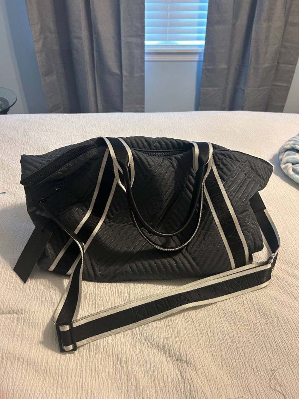 Kendall & Kylie Black Quilted Tote with Contrast Stitching
